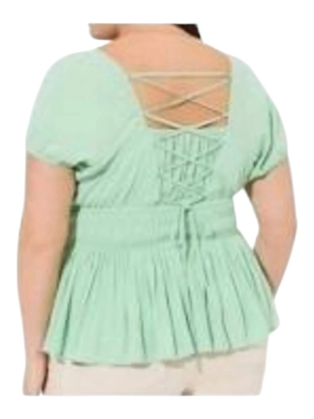 Torrid Women’s Plus Size 4X Sage Green Lace Up Back Babydoll Peplum Top NWOT
